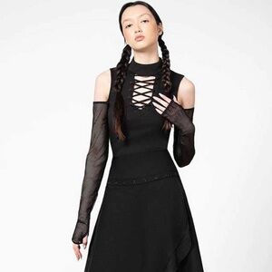 Killstar Dark Half Fishnet lace up top Size Medium NWT Sold out